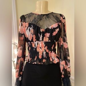 Free People Daphne Floral Black Pink Lace XS NWT Beautiful
